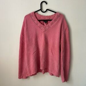 Carolyn Taylor | Pink V-Neck Sweater w/ Crochet Details